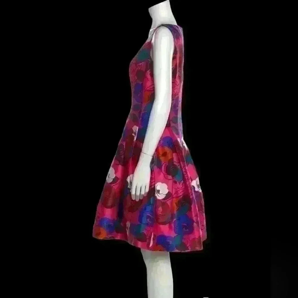 Oscar de la renta hot pink flowers dress size 10 with side pockets NWT